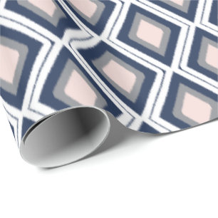 Blush and Navy Diamond Ikat Pattern Wrapping Paper