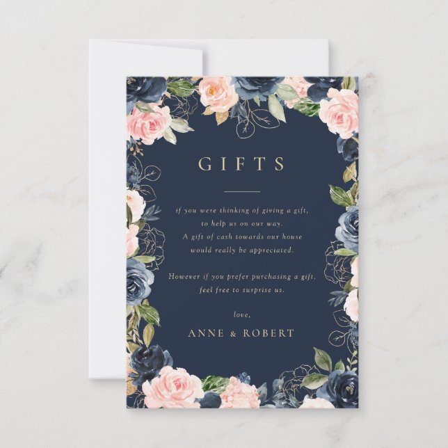 blush and navy floral wedding gifts card (Front)