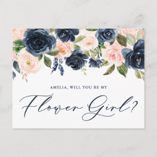 Blush and Navy Floral Will You Be My Flower Girl Postcard