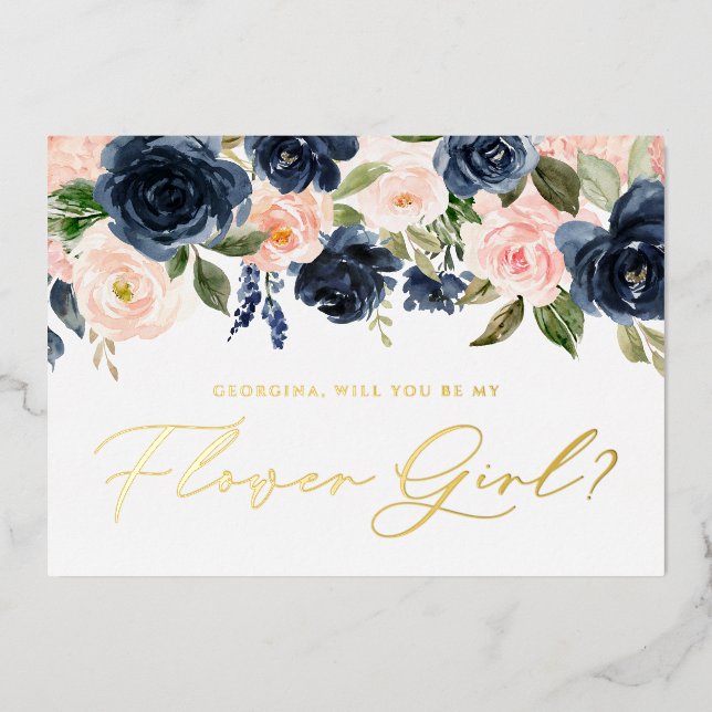 Blush and Navy Flowers Be My Flower Girl (Front)