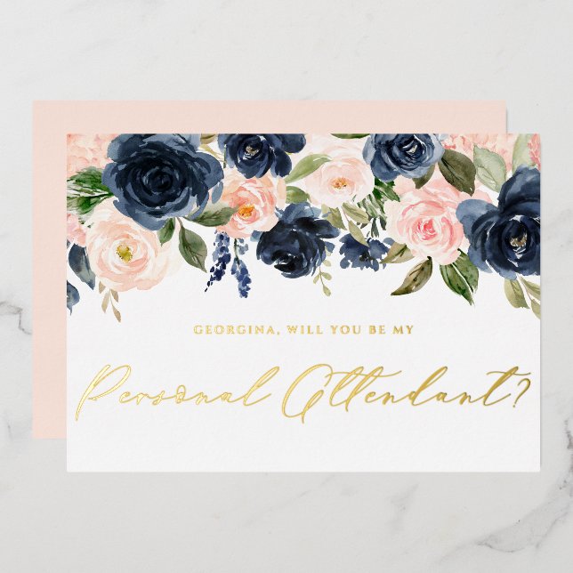 Blush and Navy Flowers Be My Personal Attendant (Front/Back)