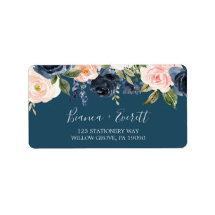 Blush and Navy Flowers   Blue RSVP Address Labels