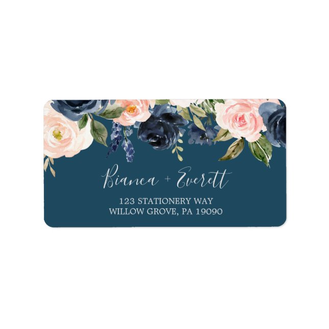 Blush and Navy Flowers | Blue RSVP Address Labels (Front)