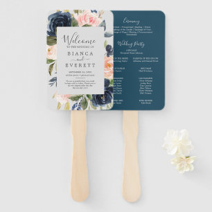 Blush and Navy Flowers   Grey Wedding Program Fan