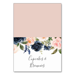 Blush and Navy Flowers   White Buffet Food Label Table Number