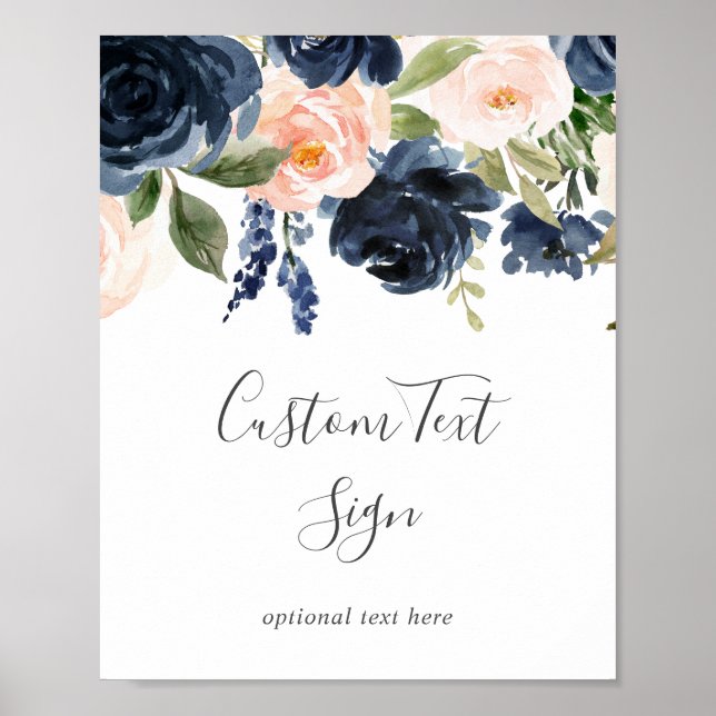 Blush and Navy Flowers | White Custom Text Sign (Front)