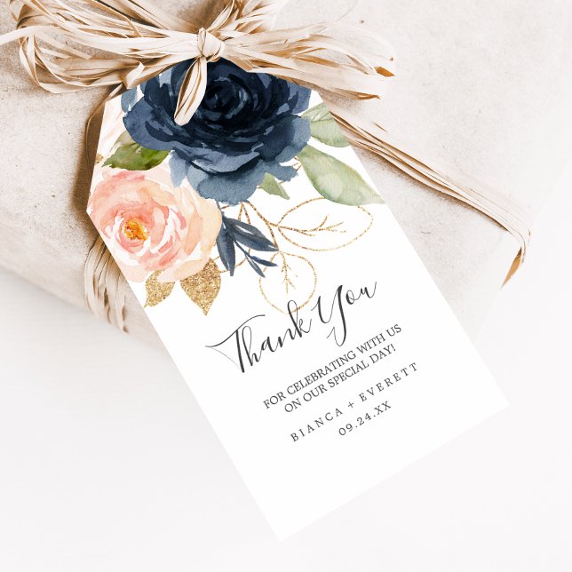 Blush and Navy Flowers | White Thank You Favour Gift Tags