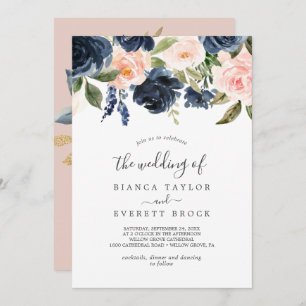 Blush and Navy Flowers   White The Wedding Of Invitation