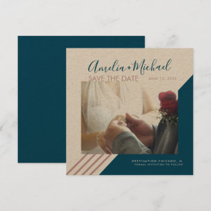 Blush and Navy Lines Save the Date  Kraft Card