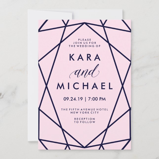 Blush and Navy | Modern Geometric Wedding Invitation (Front)