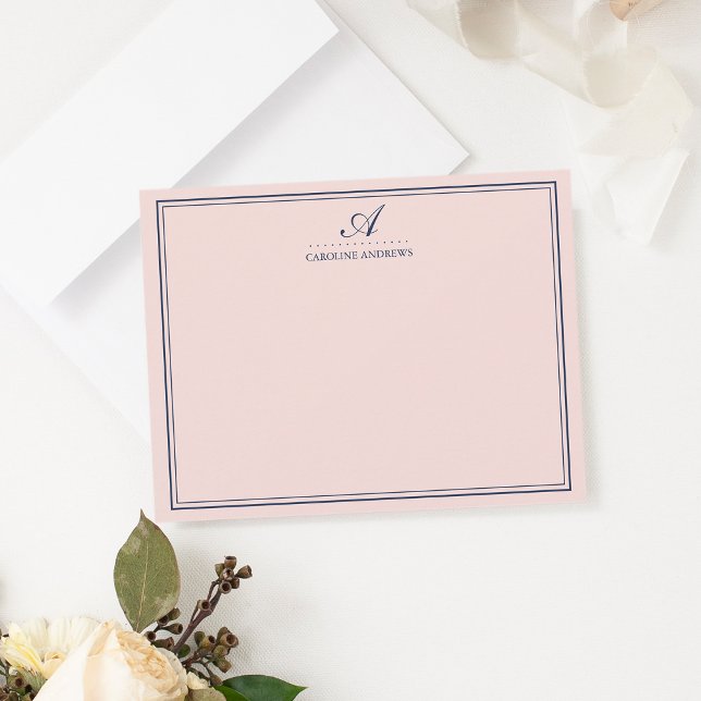 Blush and Navy Script Monogram Stationery Cards (Creator Uploaded)