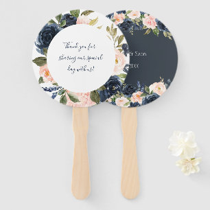 Blush and Navy Wedding Fans Wedding Hand Fan