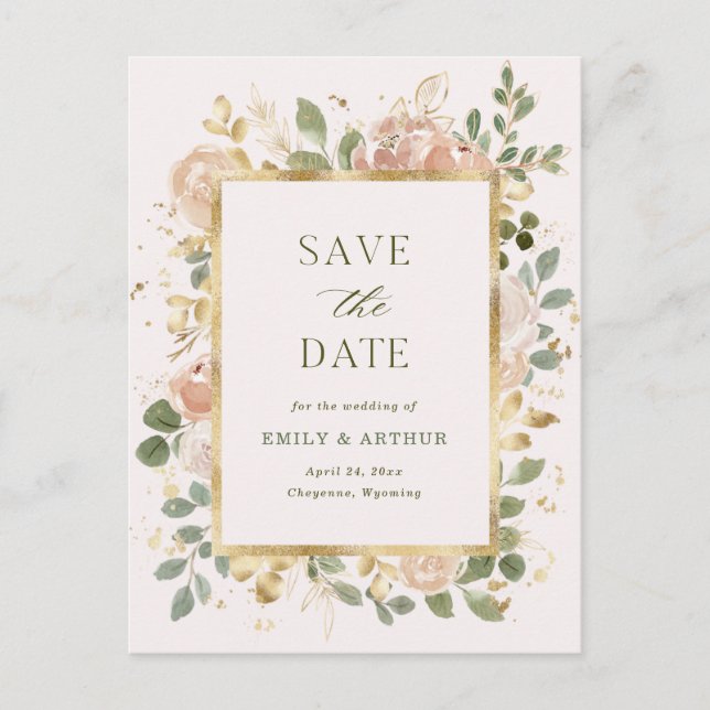 Blush and Neutral Floral | Wedding Save the Date Postcard (Front)