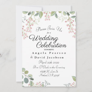 Blush and Olive Green Watercolor Eucalyptus Invitation