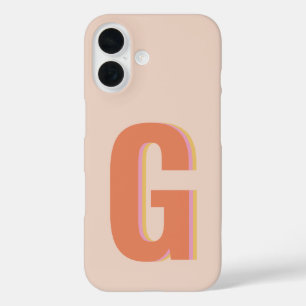Blush and Orange Retro Typography Monogram Initial iPhone 16 Case