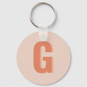 Blush and Orange Retro Typography Monogram Initial Key Ring