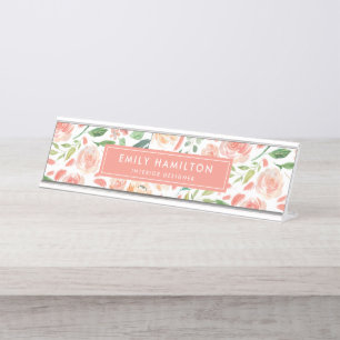Blush and Peach Floral   Personalised Desk Name Plate
