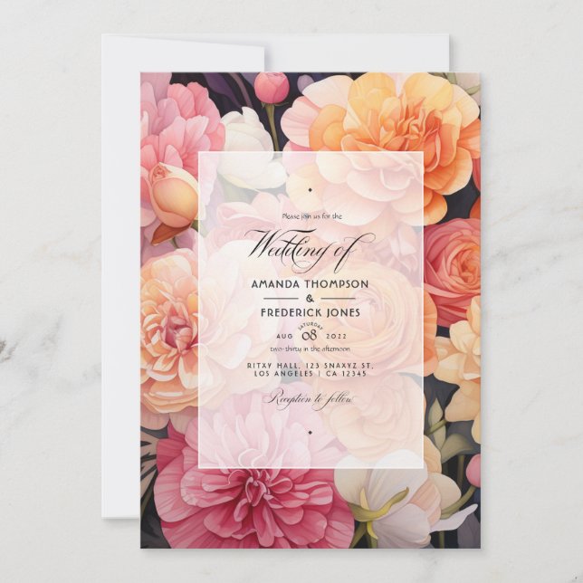 Blush and Peach Floral Wedding Invitation (Front)