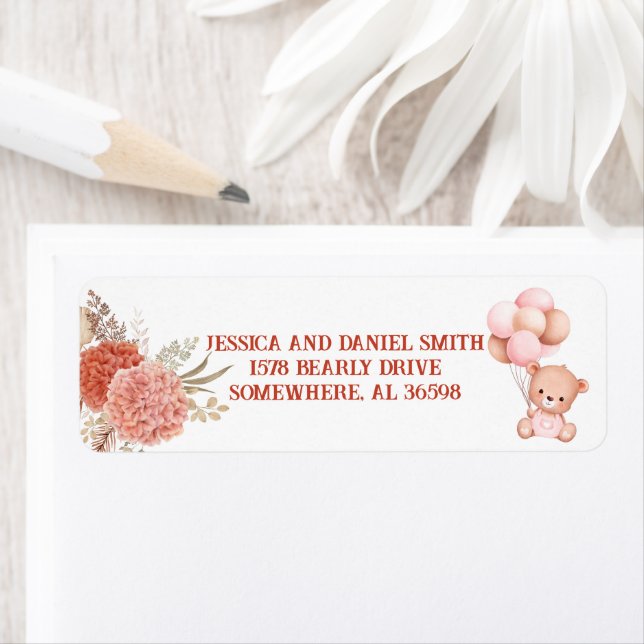 Blush and Pink Bear Baby Shower Return Address Label (Insitu)
