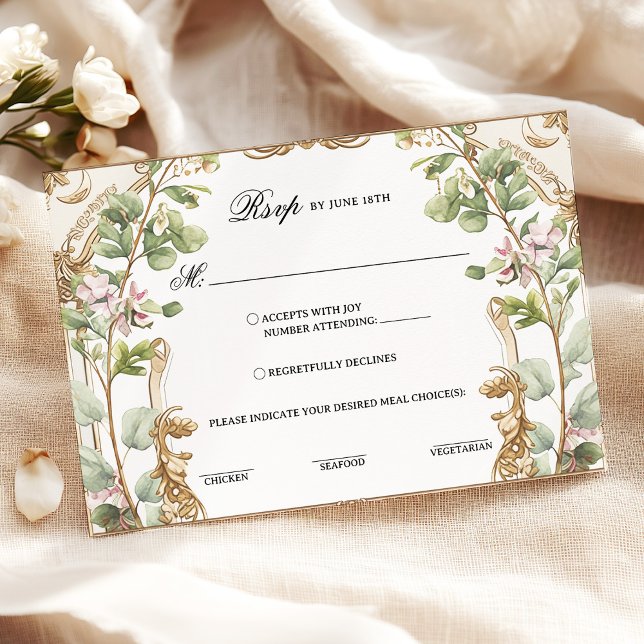 Blush and Pink Floral Garden Wedding Meal Choice R RSVP Card (Creator Uploaded)