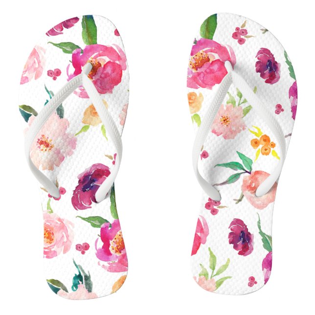 Blush and Pink Watercolor Peonies Pattern Thongs (Footbed)