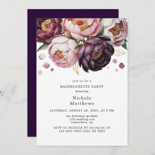 Blush and Plum Peony Floral Bachelorette Party Invitation