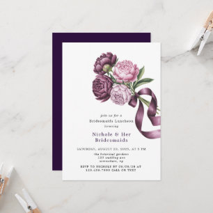Blush and Plum Peony Floral Bridesmaids Luncheon Invitation