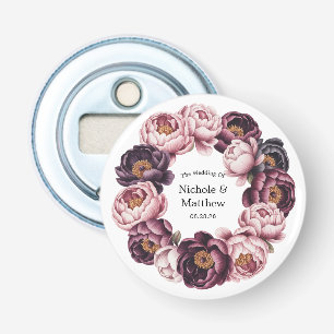 Blush and Plum Peony Wreath Wedding Favour Bottle Opener