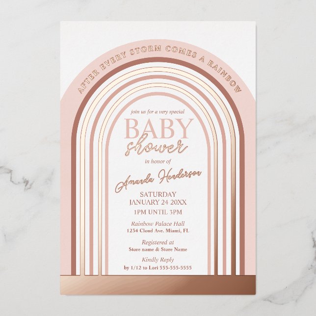 Blush and Rose Gold Rainbow Baby Baby Shower (Front)