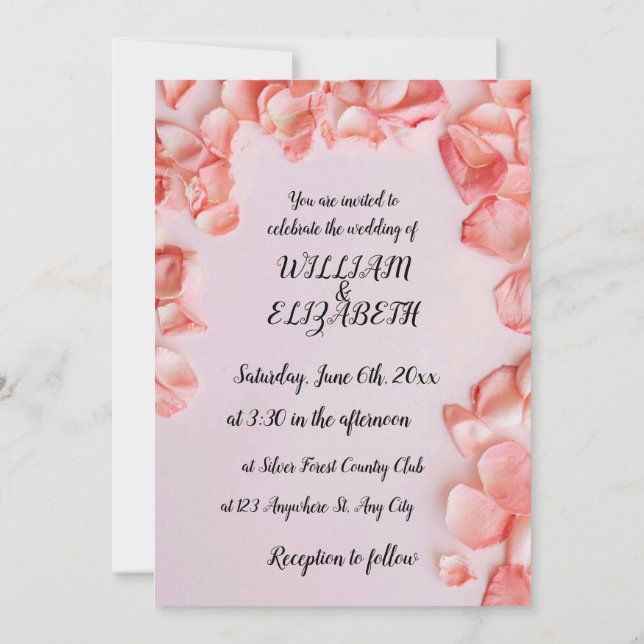 Blush and Rose Petals  Invitation (Back)