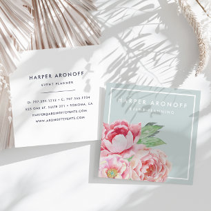Blush and Sage Antique Peony Square Business Card