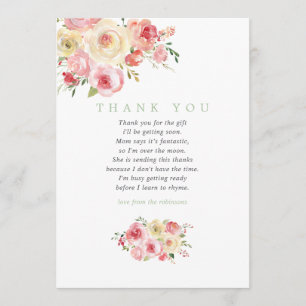 Blush and Sage Floral Baby Shower Thank You Card