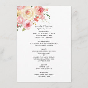 Blush and Sage Green Watercolor Floral Wedding Menu