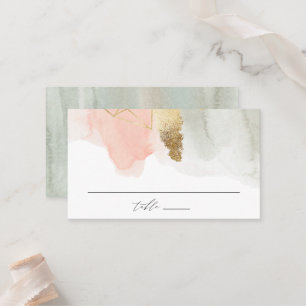 Blush and Sage Watercolor Gold Geometric Wedding Place Card