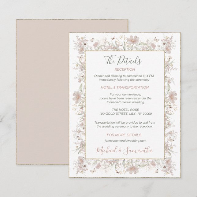 Blush and Sage Wildflower Spring Wedding Enclosure Card (Front/Back)