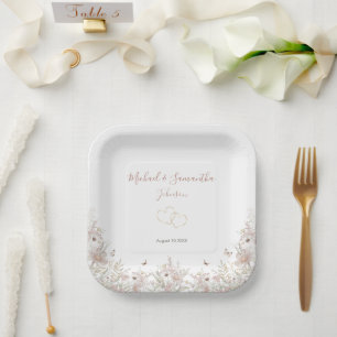 Blush and Sage Wildflower Spring Wedding Paper Plate