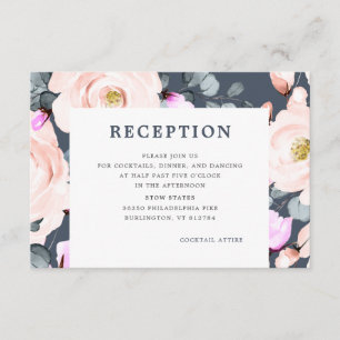 Blush and Smoky Navy Watercolor Floral Reception Enclosure Card
