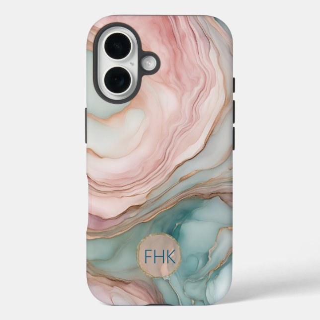 Blush and Teal Marbled Case-Mate iPhone Case (Back)