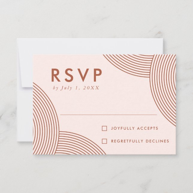 Blush and Terracotta Geometric Swirl Wedding RSVP Card (Front)