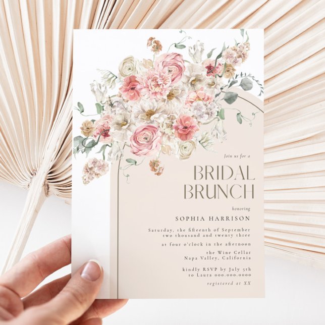 Blush and White Floral Arch Bridal Brunch Invitation (Creator Uploaded)