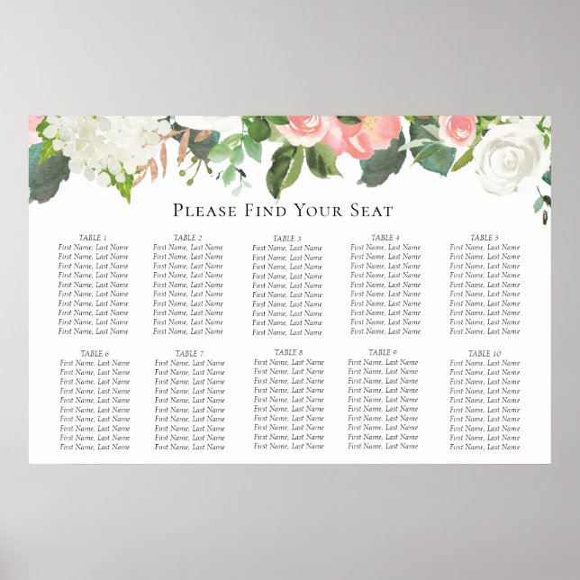 Blush and White Floral Wedding Seating Chart (Front)