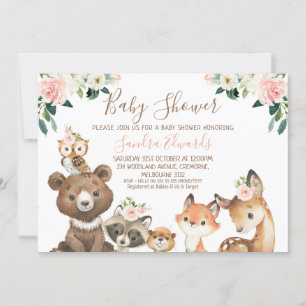 Blush and White Floral Woodland Baby Shower Invitation