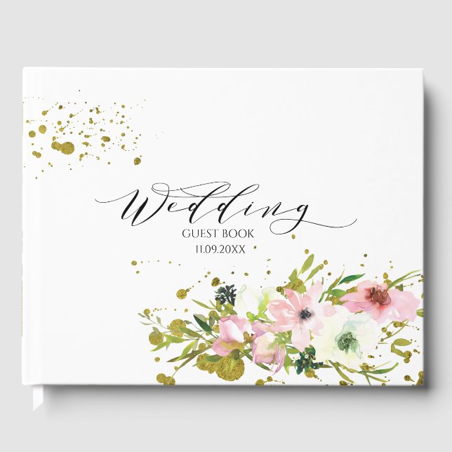 Blush and white roses with gold splashes guest book (Front)