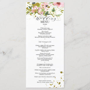 Blush and white roses with gold splashes menu