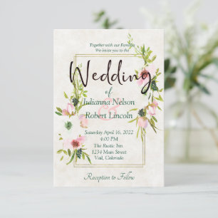 Blush and white watercolor floral wedding invitati invitation