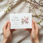 Blush Apple Blossom Save the Date<br><div class="desc">Announce your special day with this elegant save the date card, featuring a soft blush apple blossom illustration on a clean white background. The modern, minimalist layout pairs graceful script and classic serif fonts for a sophisticated look. Perfect for spring or garden weddings, this card highlights your names and date...</div>