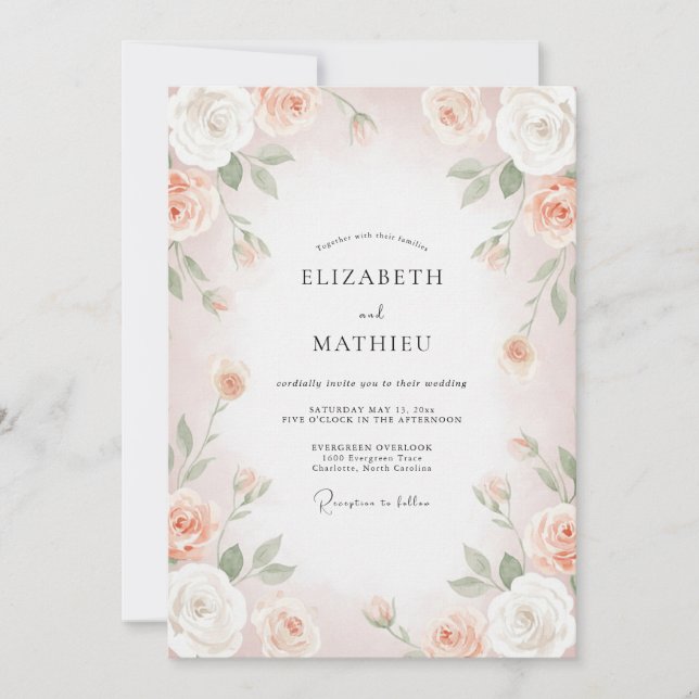 Blush Apricot Ranunculus Eucalyptus Wedding Invitation (Front)