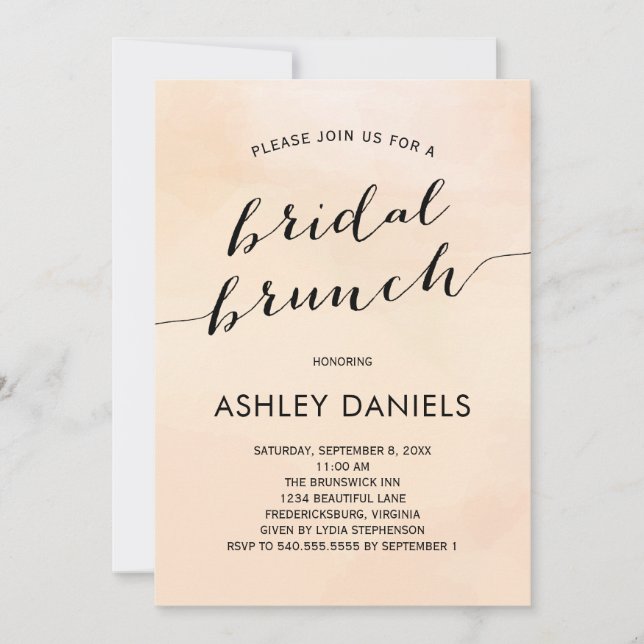 Blush Apricot Watercolor Bridal Brunch Invitation (Front)