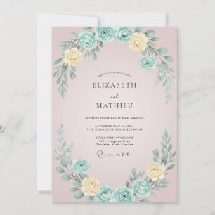 Blush Aqua Wreath Wedding Invitation