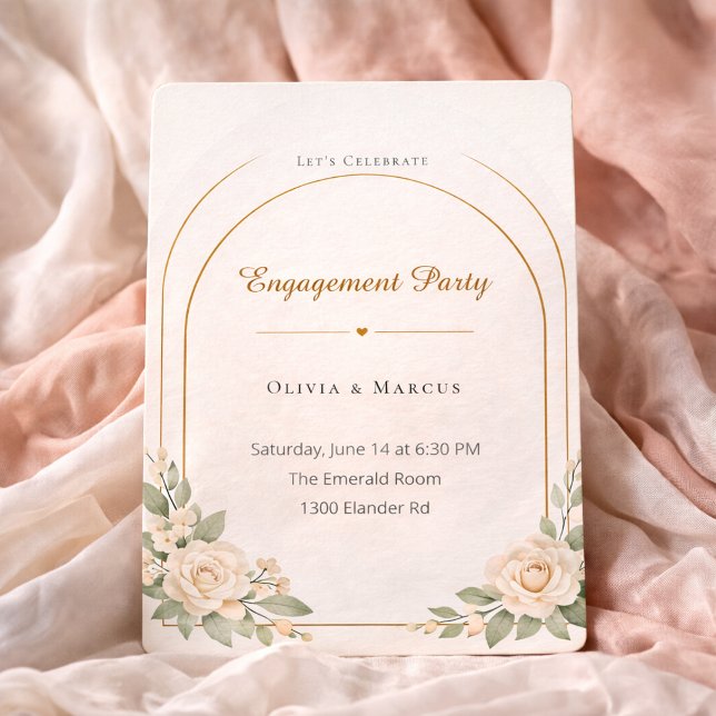 Blush Arch Engagement Style Invitation (Blush arch design with soft florals and gold detail for a refined engagement celebration)